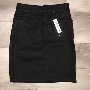 DL1961 waxed black skirt with lace up detailing